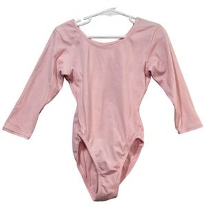 Jacques Moret Girls Pink Long Sleeve Leotard Size M 7/8 Ballet Gymnastics Dance
